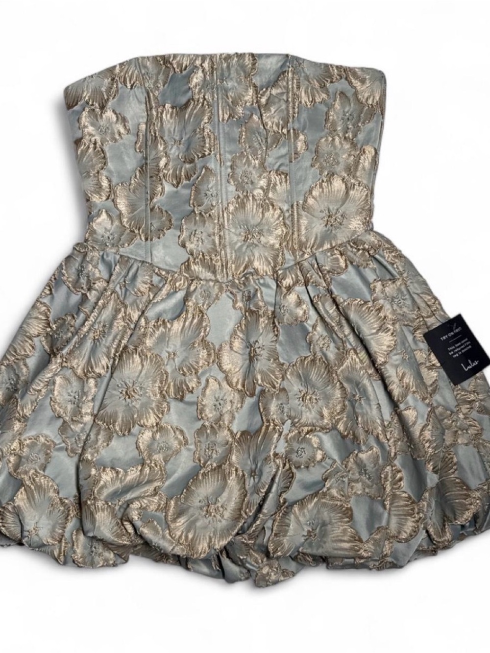 Lulu's Pale Blue Dress with Gold Floral Jacquard